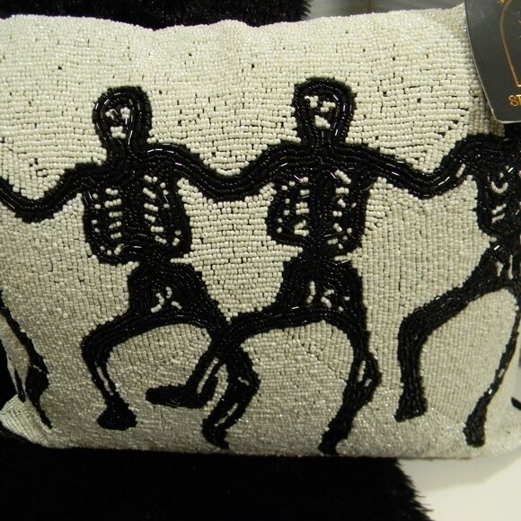 Spellbound Beaded Dancing Skeleton Decorative Throw Pillow Halloween Whimsy NWT - Picture 2 of 5